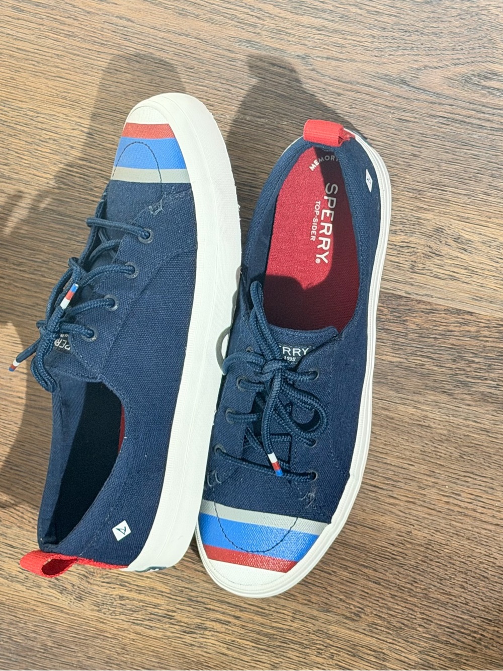 Sperry Navy Canvas Low-Top Sneakers with Red & Light Blue Accents - Picture 4 of 8